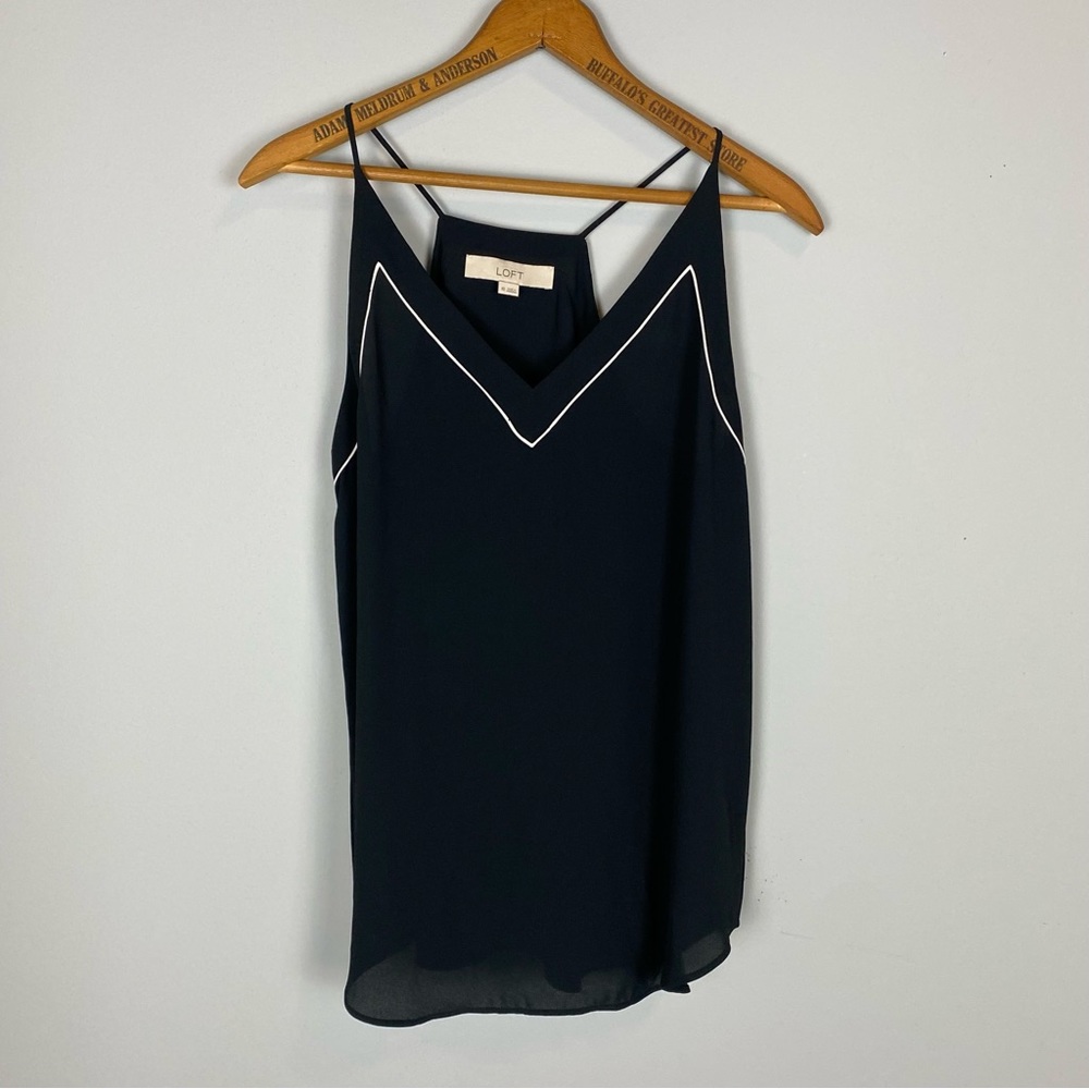 Loft Womens Spaghetti Strap Camisole Top Black with White Trim Size XS